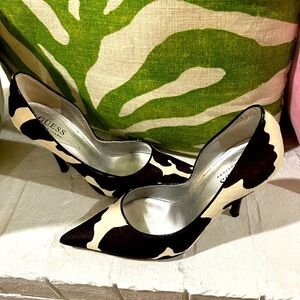 Guess brand heels, calf hair, Holstein cow print, size 6